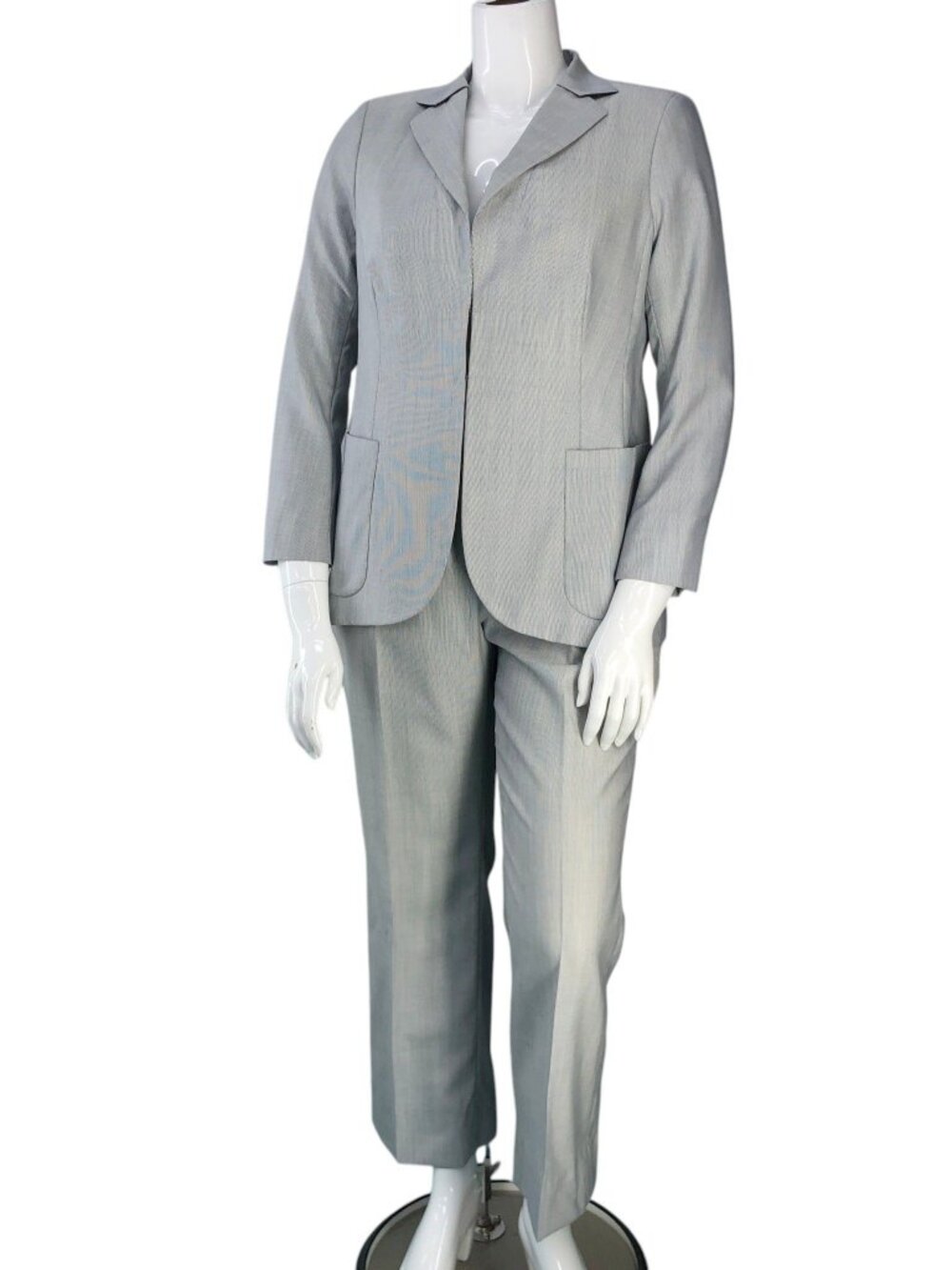 Akris Womens 12/14 Two Piece Pant Suit Light Gray Wool Cashmere Silk Blend